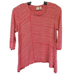 Chicos Zenergy Womens Sz 2 Large Red/White Striped Swoop Neck Pullover Shirt(U8)